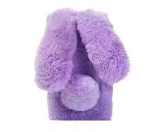 Artfeel Plüsch Kaninchen Hülle für Samsung Galaxy S7 Edge, Niedlich Pelzig Hase Ohren Haarballen Winter Weich Warm Flauschige Handyhülle Faux Pelz Glitzer Diamant Stoßfest Schutzhülle-Lila