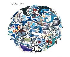 BLOUR Nette Meerestier-Hai-Aufkleber Spielzeug für Kindermotorräder Skateboards DIY Hand Tagebücher Sammelalben Schreibtischaufkleber 50 Stück/Satz