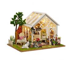 CaoQuanBaiHuoDian Kinder Bausteine ​​ Puppenhaus Miniatur mit Möbeln DIY Holzpuppenhaus Kit Maßstab 1:24 Kreativraum Idee Lernspielzeug (Farbe : Multi-Colored, Size : 22 * 19 * 20.2cm)