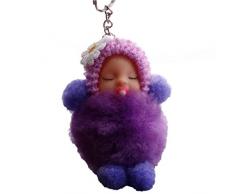 dontdo Schlüsselanhänger, flauschig, schlafende Babypuppe, Schlüsselanhänger, Geldbörse, Tasche, Anhänger, Kindergeschenk violett