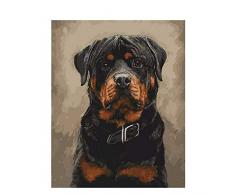 LSDEERE DIY Vorgedruckt Leinwand Ölgemälde Geschenk Für Erwachsene Kinder Malen Nach Zahlen Kits Home Haus Dekor Rottweiler Hund 40 * 50 cm