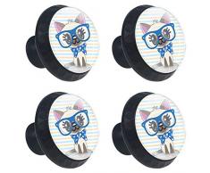 Cartoon Cat Kitty auf Streifen Hintergrund Schublade zieht Knopf Schrankgriff 4PCS für Kommode Bücherregal Kleiderschrank