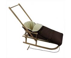 Rawstyle *KOMBIPAKET* SCHIEBESCHLITTEN mit Rückenlehne incl. Zugleine + WINTERFUSSSACK 3 in 1 aus Lammwolle für Kinderwagen - Lehne - Kinderschlitten - Schlitten aus Holz NEU (Braun)