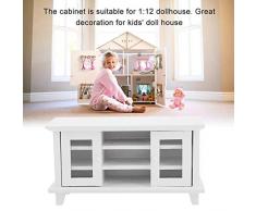 1:12 Puppenhaus Holz TV Kabinett Miniatur Puppenhaus Wohnzimmer Möbel Puppenhäuser Dekoration Ornamente Zubehör mit Doppel Offenen Türen für Kinder Pädagogisches Vorgeben Spielzeug Geschenk(Weiß)
