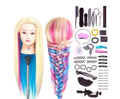 Trainingsköpfe für Friseure, SIGHTLING 66cm Übungskopf 100% Synthetischem Haar Friseurkopf Frisierkopf Mannequin-Kopf Frisierkopf Mit Halter + Haar Styling Braid Set