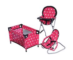 The New York Doll Collection Mega Set Hochstuhl, 3-1 Türsteher und Packen und Spielen Rot-Farbe für 18 Zoll/46 cm Puppen