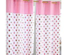 Homescapes Kindervorhang Mädchen Kinderzimmer Ösenvorhang Dekoschal Cup Cakes 2er Set pink blau 137 x 228 cm (Breite x Länge je Vorhang) 100% Reine Baumwolle