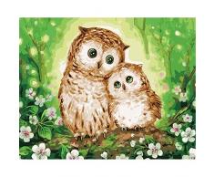no-brand DIY Ölgemälde,Malen nach Zahlen Kit für Erwachsene Kinder Anfänger 16x20 Zoll Farbe nach Zahlen Dekoration für Home Haus Dekor (Ohne Rahmen) - Kuscheleule