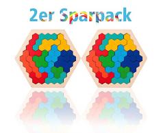 Bigbigjk Tetris Holz Tangram 2 Kartons Hölzernes Sechseck-Puzzle Kinder Form Block Tangram Denkaufgabe Pädagigisches Spiel bunt Holzpuzzle geometrisch Formen mit Box Knobelspiel