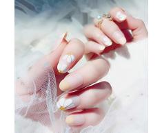 YFLDK Falsche Nägel Weiße Rose Gefälschte Blumenpresse auf langen Nägeln Vollnackige falsche Nägel mit modischen künstlichen Nageldesigns