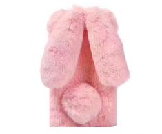 Artfeel Plüsch Kaninchen Hülle für Samsung Galaxy J6 2018, Niedlich Pelzig Hase Ohren Haarballen Winter Weich Warm Flauschige Handyhülle Faux Pelz Glitzer Diamant Stoßfest Schutzhülle-Rosa