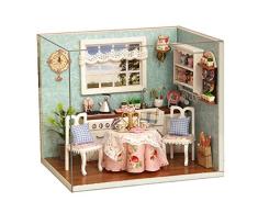CaoQuanBaiHuoDian Kinder Bausteine DIY Holzpuppenhaus Kunst Miniatur-Kit Küchenecke Modell Möbel Lernspielzeug (Farbe : Multi-Colored, Size : 15.1 * 11.6 * 13.1cm)