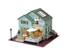 Oshide Puppenhaus Süß DIY House mit Licht Musik als Kinder Geschenk (Grüne Villa)
