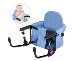 COSTWAY Baby Tischsitz faltbar, Babysitz, Stuhlsitz, Hochstuhl, Babystuhl mit Aufbewahrungstasche und abnehmbare Rückenpolsterung, geeignet für Baby von 6 bis 12 Monaten, blau