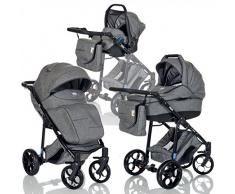 LCP Kids 3-in-1 Kombi-Kinderwagen Set ab Geburt - Leichtgängig - Reifen mit Pannenfrei Garantie Grau