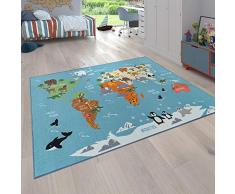 Paco Home Kinder-Teppich, Spiel-Teppich Für Kinderzimmer, Weltkarte Mit Tieren, In Grün, Grösse:80x150 cm