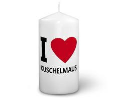 Kerze mit Namen Kuschelmaus - Fotokerze mit Design I Love - romantische Wachskerze, Taufkerze, Hochzeitskerze, Stumpenkerze