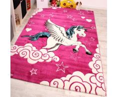 Kinderzimmer Teppich für Kinder Das Kleine Einhorn Pink Creme Türkis, Grösse:120x170 cm