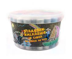 Jamasia 999203 - Strassenmalkreiden 50er im Eimer, 50 Farbige Malkreiden für Strassen mit Pflastersteinen oder Asphalt, Strassenkreide für Kinder ab 3 Jahre
