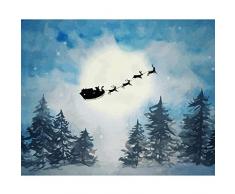 No-brand DIY Malen nach Zahlen Kinder Weihnachtsmann mit Schlittenhirsch Malen nach Zahlen Erwachsene Anfänger Leinen Leinwand Acryl Anzahl Malerei Geschenke 16x68 Zoll ohne Rahmen