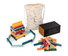 Laleni 90 Holzbausteine 6 Farben - Bauklötze mit Beutel, Bausteine Holz, Holzbaukasten, natur