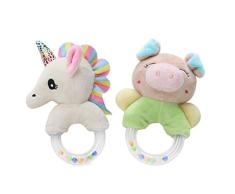 Julyfun Ring Rassel, Baby Einhorn & Schwein Rasseln Spielzeug Weichem Plüsch Hand Rasseln Hand Glocken, Kleinkinder Kinder Tier Weichem Plüsch Baby Rassel Puppe Spielzeug