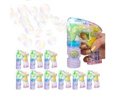 Relaxdays 10 x Seifenblasenpistole LED, mit Seifenblasenlösung, inkl. Batterien, handlich, für Party, Bubble Machine, transparent