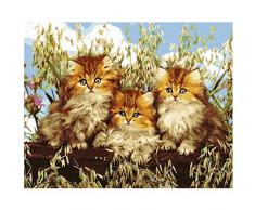 zhxx Malen Nach Zahlen Malbuch Erwachsene DREI Katzen Haustier Tier Digital Wall Art Leinwand Gemälde Geburtstagsgeschenk Home Decor Mit Rahmen 40x50 cm