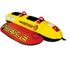 MESLE Skibob Torpedo, 2 Personen Fun-Tube, Towable-Tube, rot-gelb, incl. Reparaturset, Bananen-Boot, aufblasbar, Kinder & Erwachsene, Speed-Wassergleiter, 840 D Nylon, sicher & kippstabil