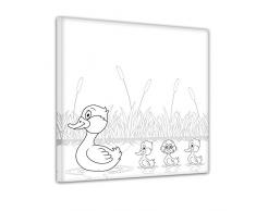 Einführungsangebot: Bilderdepot24 - Entenfamilie - Ausmalbild auf Leinwand, aufgespannt auf Rahmen - Quadrat-Format - 40x40 cm - fertig gerahmt, direkt vom Hersteller