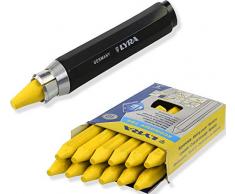 Lyra Profi Markierkreide mit Kreidehalter - Signierkreide für Holz, Metall, Stein, Beton, Fliesen, Forstkreide, 12 Stück (Gelb)