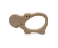 Wanfor Baby Beißring Holz Diy Tier Rassel Bio Beißring Baby Spielzeug Holz Beißring DIY Zubehör, Nilpferd Form