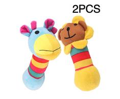 CWZJ 2Pcs Hund Quietschende Kauen Spielzeug, Hundespielzeug, Plüschlöwe und Giraffe, Plüsch Hundespielzeuge für kleine und mittlere Hunde