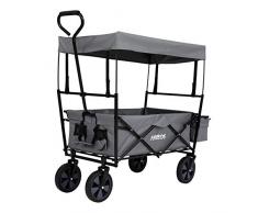 Arebos Bollerwagen faltbar mit Dach Handwagen Transportkarre Gerätewagen | inkl. 2 Netztaschen und Einer Außentasche | klappbar | Vollgummi-Reifen | bis 100 kg Tragkraft | Grau