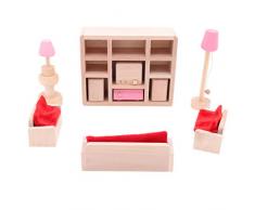POFET Kinder Holz Wohnzimmer Puppenhaus Miniatur Möbel Sofa Schrank Spielzeug Set Puppenfamilie Rollenspiel Zubehör