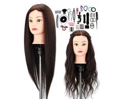 Frisierkopf Neverland Übungskopf 22 Zoll 50% Echthaar Kosmetologie Schaufensterpuppen Puppenkopf Üben für Friseuren Schneiden & Frisuren mit Klemme + DIY Braid Set