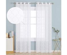 Deconovo Gardinen Stores Wohnzimmer Leinenoptik Voile Vorhang Ösenvorhang Transparent Dekoschal mit Bestickung 245x140 cm Weiß 2er Set