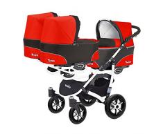 Kinderwagen für Drillinge 3 Gondeln 3 Sportsitze Trippy Kinderwagen 2in1 weißer Rahmen (schwarz rot 03)