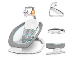 Lionelo Pascal Baby Wippe sanfte Vibrationen 5 Melodien Spielzeugkarussell mit interaktiven Plüschtieren Kopfkissen verstellbare Rückenlehne Energiesparsystem Grau