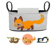 Glückswolke Kinderwagen Organizer - Willi Wildfuchs I Kinderwagentasche verschließbar I Kinder Buggy Tasche mit Feuchttuchspender I Aufbewahrungstasche I Baby Stroller Bag Grau