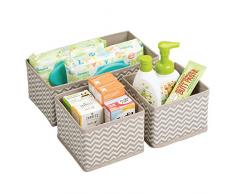 mDesign Aufbewahrungsboxen aus Stoff im 3er Set – Stoffbox in zwei Größen für Wäsche, Windeln, Tücher, Accessoires etc. – flexible Aufbewahrungskiste für den Schrank oder Schublade – taupe
