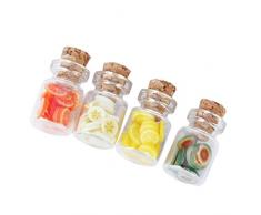 4 Sätze 1:12 Puppenhaus Glas Vorratsdose mit Holzdeckel Frucht-Scheiben