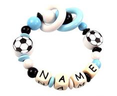 Elefantasie Premium Greifling mit Namen Holz Rassel Modell Fußball hellblau mit Glöckchen