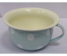 Nostalgie Emaille Nachtgeschirr, Pinkelpott, Nachttopf Tupfen Hellblau