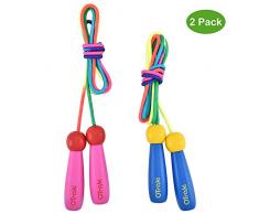 OTraki Verstellbare Springseil Kinder 2 Stück Rope Skipping Seil mit Holzgriff und Baumwollseil Jump Rope Seilspringen Kids für Jungen und Mädchen Fitness Spiel und Knochenentwicklung zu fördern 200CM