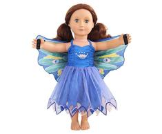 Dreamy Dress-Ups 71043 Doll Dress, Peacock, Blaue Pfau Pavo cristatus, Puppenkleidchen mit Flügeln für 18”/46 cm Puppen (American Girl Doll, Our Generation, usw.)