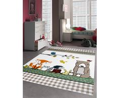 CARPETIA Kinderteppich Spielteppich Babyzimmer Teppich Tiere Bär Fuchs Igel Eule Beige Braun Größe 80x150 cm