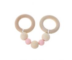 VIccoo Baby Beißring, Baby Play Gym Montessori Spielzeug Baby Beißring Buche Holz Ring Silikon Perlen Holz Rassel - Rosa
