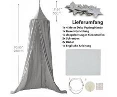 Grau Baldachin, Wenscha Betthimmel Kinder Baby Kinderzimmer Bettvorhang Baumwolle Deko Moskitonetz Insektenschutz für Prinzessin Spielzelte Babybett & Schlafzimmer Dekoration, mit Sternengirlande
