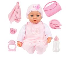 Bayer Design 94694AD Funktionspuppe, Interaktive Piccolina Magic Eyes inkl. Zubehör, Puppe schließt die Augen, spricht, 46cm, Soft-pink